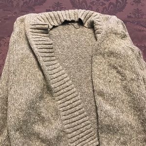 Gray and white open sweater